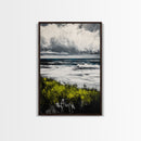 Ocean Waves, Storm Clouds, Coastal Drama, Seascape Wall Art, Framed Canvas Print, Modern Home Decor, Blue Gray Tones, Beach Aesthetic