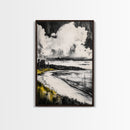 Tranquil Shoreline, Coastal Landscape, Framed Canvas Print, Beach House Wall Art, Ocean View, Minimalist Seascape, Living Room Accent