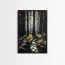 Redwood Forest, Tall Trees, Nature Path, Canvas Print, Moody Wall Art, Black and White Painting, Rustic Home Decor, Cabin Artwork
