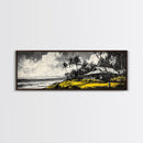 Tropical Beach House, Coastal Landscape Painting, Black and White Palm Tree Print, Island Wall Decor, Relaxing Canvas Print, Framed Canvas Print