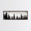 Foggy Pines, Black and White Nature Art, Minimalist Forest Print, Modern Wall Decor, Living Room Wall Art, Framed Canvas Print, Rustic Home Decor