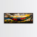 Hammock by the Beach, Tropical Sunset Painting, Relaxing Seaside Artwork, Vibrant Summer Wall Decor, Coastal Retreat, Canvas Print