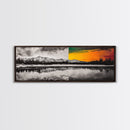 Dual Tone Lake, Black and White Landscape, Orange Sunset, Canvas Print, Modern Wall Art, Nature Home Decor, Living Room Art