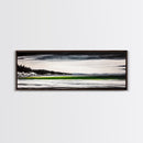 Serene Lake, Monochrome Water Art, Minimalist Nature, Dramatic Sky, Green Accent, Modern Home Wall Decor, Framed Canvas Print