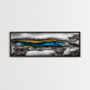 Hot Spring, Geothermal Pool Art, Abstract Nature, Deep Blue and Gold, Black and White Contrast, Unique Wall Decor, Framed Canvas Print