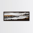 Snowy River Artwork, Mountain Landscape Painting, Rustic Winter Decor, Black and White Wall Art, Nature Print, Living Room Art, Canvas Print