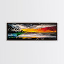 Pier, Ocean, Sunset, Framed Canvas Print, Nautical Wall Art, Coastal Home Decor, Minimalist Seascape, Surf Beach Art, Large Modern Painting