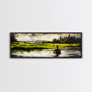 Man, Water, Reflection, Framed Canvas Print, Serene Landscape Art, Tranquil Wall Decor, Nature Inspired Painting, Moody Green Aesthetic