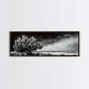 Monochrome Tree Art, Dramatic Nature Painting, Black and White Wall Decor, Minimalist Forest Print, Modern Office Art, Framed Canvas Print