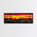 Desert Sunset Art, Vibrant Cactus Painting, Warm Boho Landscape, Southwestern Wall Decor, Bold Nature Print, Framed Canvas Print