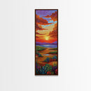 Sunset Field, Desert Painting, Framed Canvas Print, colorful desert horizon landscape wall art, autumn tones, boho entryway accent