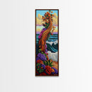 Tree Ocean, Flowers Waves, Whimsical tree by sea Framed Canvas Print, vibrant fantasy wall art, kids room or decor