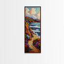 Ocean Cliffside, Wildflowers Path, Canvas Print colorful coastal path painting, vibrant nature landscape, modern beach art, kitchen wall decor