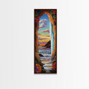 Ocean, Sunset, Archway, View, Framed Canvas Print, Coastal wall decor, tropical beach art, vibrant living room painting, boho landscape style
