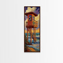 Lifeguard, Tower, Ocean, Surf, Framed Canvas Print, Beach House Wall Art, Coastal Summer Decor, Nautical Living Room Style, Ocean Vibe Art