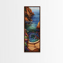 Ocean, Vortex, Cliffside, Landscape, Framed Canvas Print with ocean whirlpool, mystical seascape, fantasy art, coastal bathroom wall art