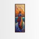 Woman, Sunset, Canoe, Vibrant Mexican Sunset Canvas Print, Latin American Decor, Living Room Wall Art, Bohemian Coastal Painting