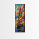 Sailboat Sunset, Nautical Colors, Coastal Adventure Wall Art, Tropical Summer Decor, Beach House Style, Framed Canvas Print