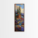 Mountain Cabin, Forest Path, Autumn Escape, Framed Canvas Print, cozy fall cabin wall art, rustic lodge decor, nature inspired artwork