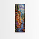 Mountain Stream, Waterfall Glow, Fall Colors, Framed Canvas Print, rustic autumn landscape, cozy cabin or lodge wall art, nature lover gift