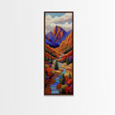 Autumn River, Bold Mountains, Canyon, Nature Wall Decor, Framed Canvas Print, Fall Living Room Art, Colorful Landscape Style