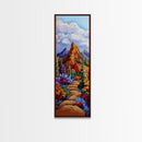 Trail Path, Wildflowers, Mountain View, Nature Escape Scene, Framed Canvas Print, Rustic Boho Wall Art, Cabin Entryway Decor