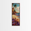Starfish Beach, Tropical, Canvas Print, Coastal starfish painting with vivid shore and ocean view, beach house decor, guest room wall art