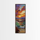 Sunset Seascape, Waves, Ocean Framed Canvas Print vivid wave crashing art, colorful sky landscape, modern coastal art, beach house decor