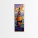 Vibrant Buoy, Sunset Waterscape – Nautical Wall Decor, Coastal Art, Ocean Room Accent, Framed Canvas Print, Colorful Boho Sea Art