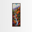 Waterfall Garden, Autumn Colors, Mountain Landscape Art, Framed Canvas Print, Nature Scene Wall Decor, Cozy Living Room Accent