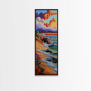Sunset Beach, Bold Coastline, Ocean Horizon Art, Framed Canvas Print, Modern Landscape Wall Art, Vibrant Living Room Seascape