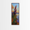 Feather Grass, Sunset Field, Colorful Coastal Landscape, Framed Canvas Print, Boho Bedroom Wall Art, Nature Inspired Living Room Decor