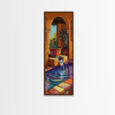 Courtyard Fountain, Terracotta Colors, Spanish Style Decor, Framed Canvas Print, Rustic Kitchen Wall Art, Mediterranean Patio Scene