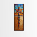 Star Cross, Colorful Sky, Spiritual Folk Symbol, Framed Canvas Print, Southwestern Wall Art, Vibrant Entryway Decor, Festive Religious Art