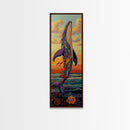 Rainbow Whale, Vibrant Ocean, Fantasy Sea Life, Framed Canvas Print, Whimsical Coastal Wall Art, Eclectic Living Room Nautical Decor
