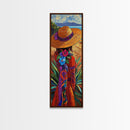 Woman Hat, Flowers, Beach, Canvas Print, Boho Wall Art, Coastal Bedroom Decor, Mexican Art Style, Colorful Summer Wall Accent