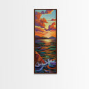 Sunset Ocean Serenity Horizon – Tranquil Coastal Wall Art, Vibrant Color Seascape, Framed Canvas Print, Bedroom or Bathroom Art