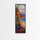 Ocean Cliff, Bloom, Sunset, Canvas Print, colorful coastal painting, fall flower art, boho beach house wall art, living room decor