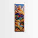 Dunes River, Mountains, Sunset, Framed Canvas Print, southwestern art, fall landscape painting, rustic home hallway wall decor