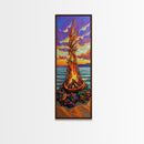 Vibrant Campfire, Sunset Beach – Colorful Beach Bonfire Painting, Fall Outdoor Wall Art, Framed Canvas Print, Cabin Living Room Style