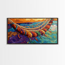 Hammock, Relax, Tropical, Sunset, Framed Canvas Print, Vibrant tropical vibes, beachy boho wall art, bedroom or sunroom decor