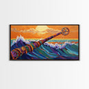 Waves, Surf, Nautical, Bold, Framed Canvas Print, Colorful seascape painting, ocean surf art, beach house living room wall decor