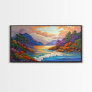 Ocean Sunset View, Vibrant Coastline, Mountain Landscape, Canvas Print, Living Room Wall Art, Colorful Seascape, Nature Painting