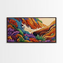 Rocky Wave Crash, Bold Ocean Splash, Coastal Nature Art, Framed Canvas Print, Vibrant Bathroom Decor, Colorful Beach Scene