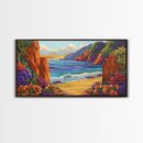 Ocean Cliffside, Flowers, Canvas Print, Colorful beachscape painting, Bathroom Wall Art, vibrant coastal decor,beach flower wall art