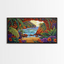 Tropical Archway, Ocean, Sunset, Framed Canvas Print, Coastal Decor, Tropical Wall Art, Landscape Painting, Living Room Artwork
