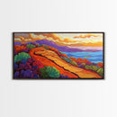Pathway Mountain, Trail, Sunset, Framed Canvas Print adventure lovers gift, hiking trail art, colorful landscape wall decor