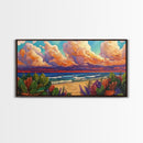 Tropical Beach, Clouds, Canvas Print, Colorful coastal beach artwork with dramatic clouds and waves, Bathroom Wall Art, coastal style