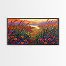 Wildflowers, River, Mountains, Autumn, Canvas Print fall floral decor, rustic meadow art, nature landscape painting, country living room