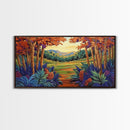 Forest Fall, Colorful, Leaves, Framed Canvas Print bold woodland foliage design, vibrant autumn landscape art, hallway wall accent